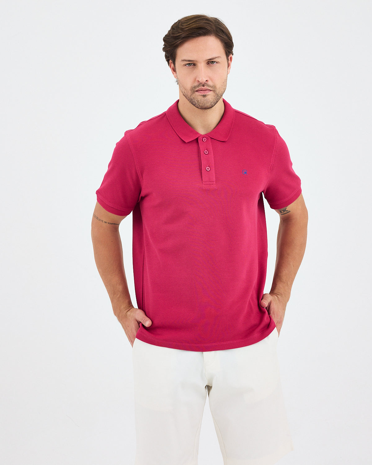 Men's Blue Embroidered Standard Fit Organic Cotton Polo Neck T-Shirt-1020816