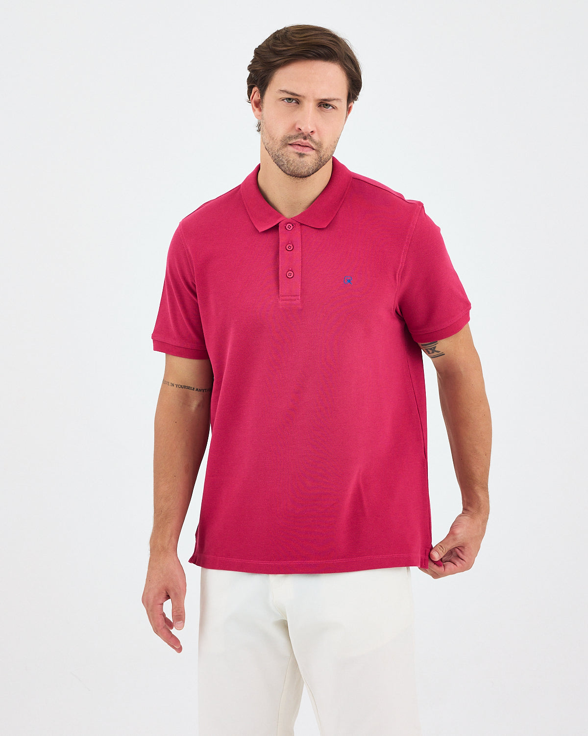 Men's Blue Embroidered Standard Fit Organic Cotton Polo Neck T-Shirt-1020816