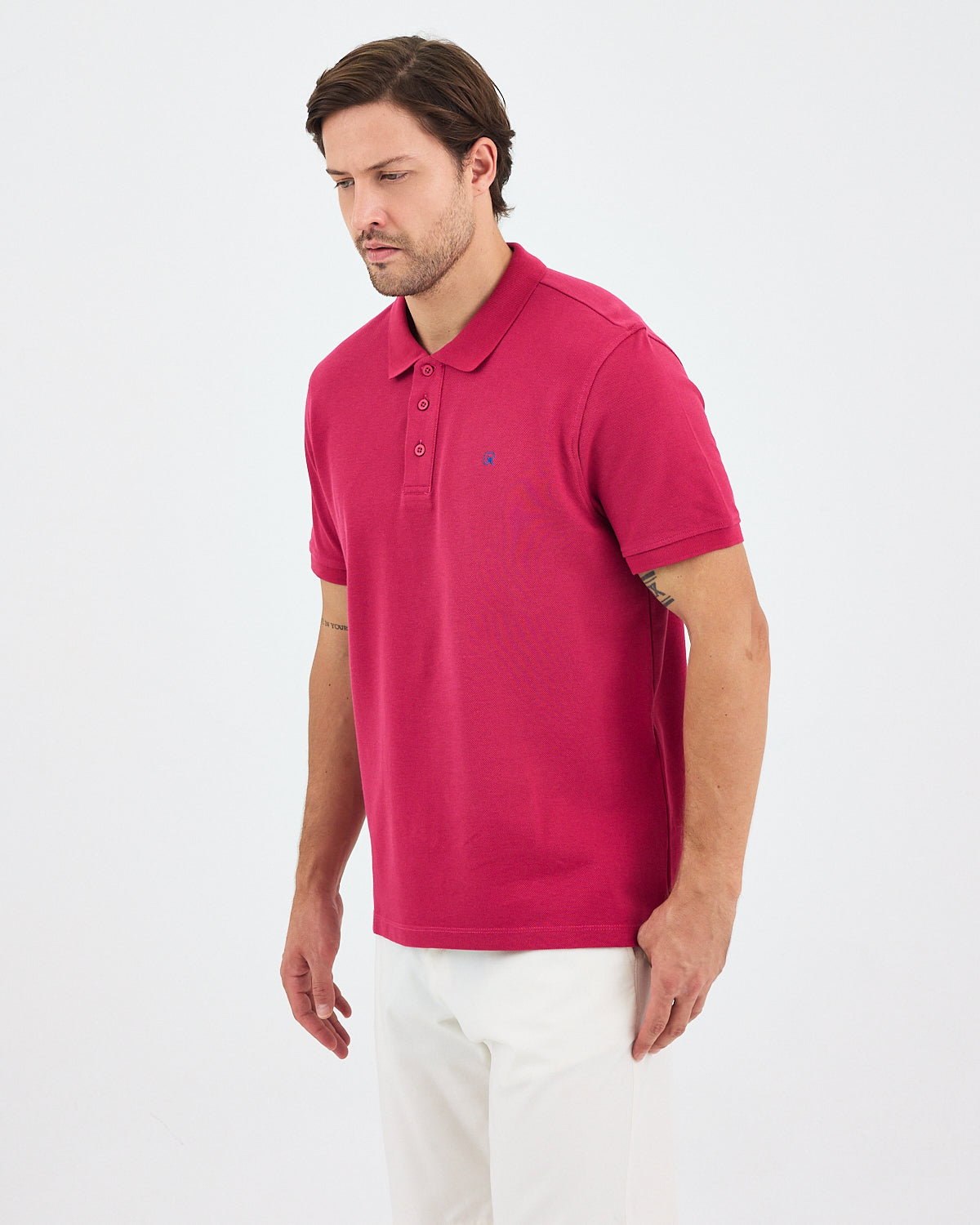 Men's Blue Embroidered Standard Fit Organic Cotton Polo Neck T-Shirt-1020816