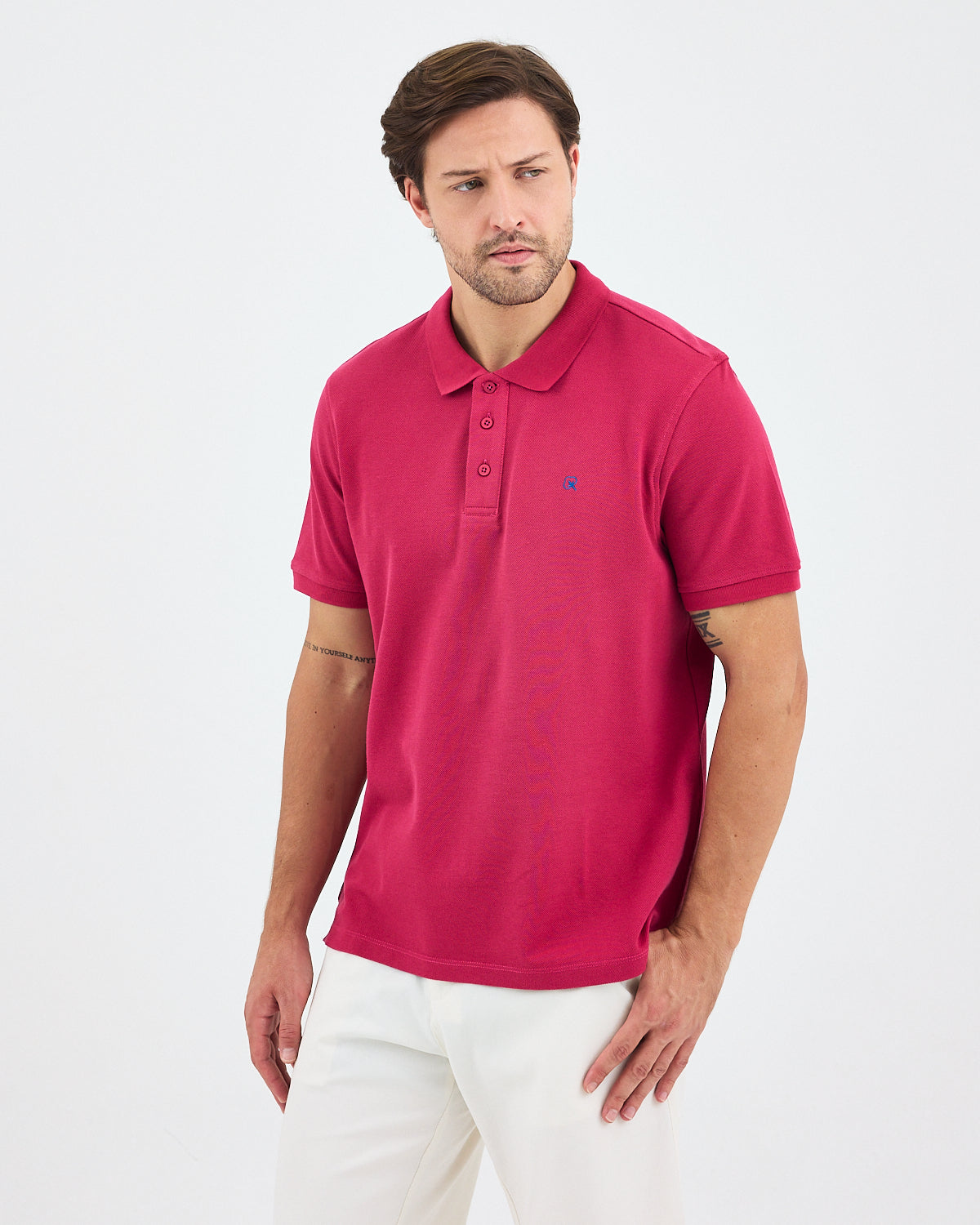 Men's Blue Embroidered Standard Fit Organic Cotton Polo Neck T-Shirt-1020816
