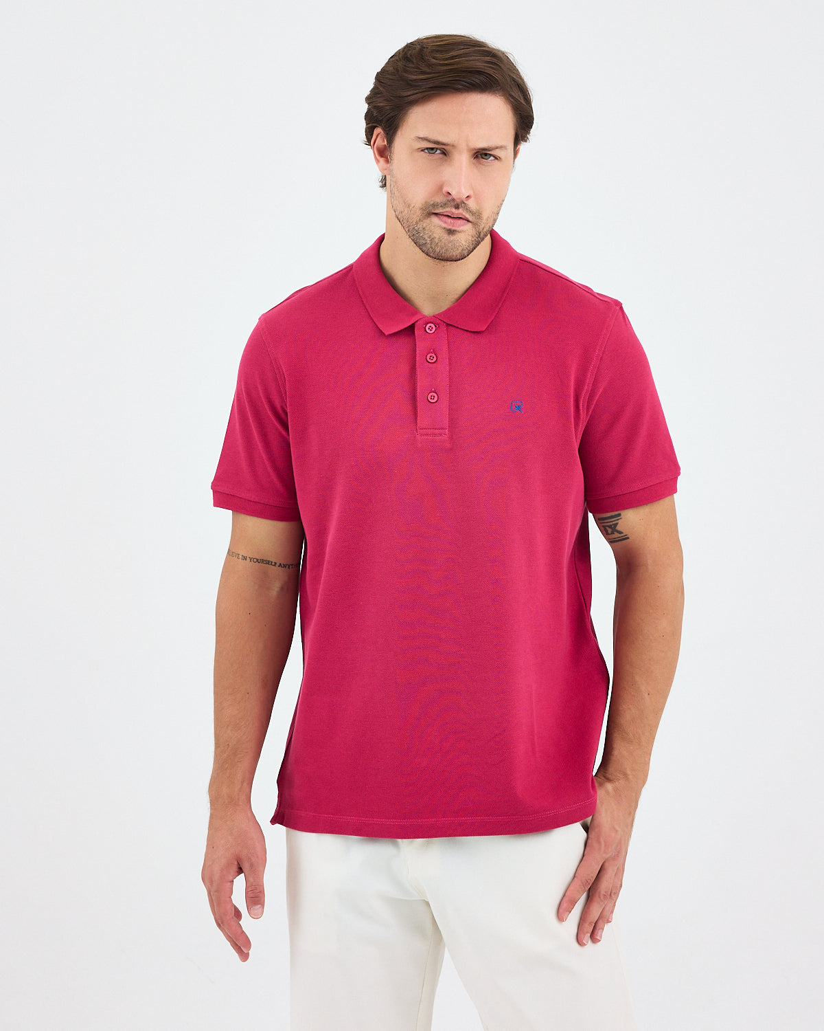 Men's Blue Embroidered Standard Fit Organic Cotton Polo Neck T-Shirt-1020816