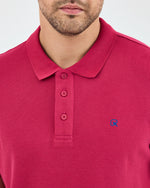 Men's Blue Embroidered Standard Fit Organic Cotton Polo Neck T-Shirt-1020816