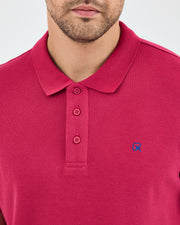 Men's Blue Embroidered Standard Fit Organic Cotton Polo Neck T-Shirt-1020816