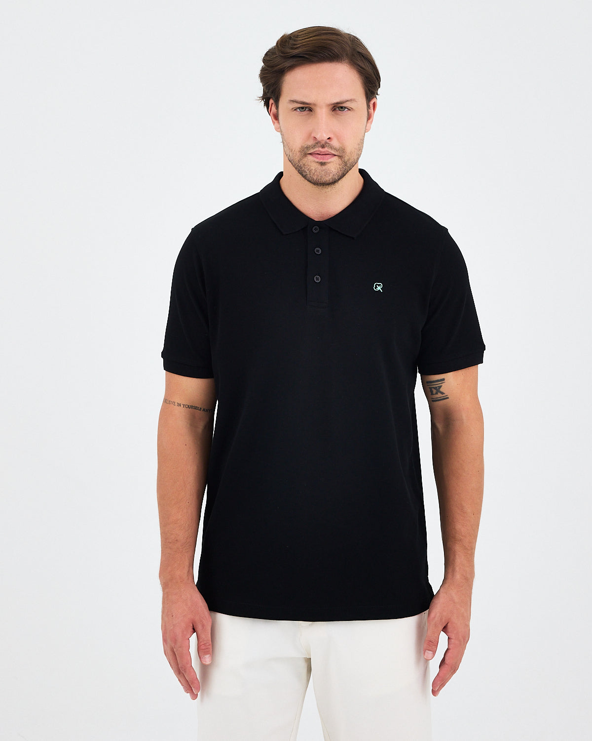 Men's Silver Embroidered Standard Fit Organic Cotton Polo Neck T-Shirt -1020803