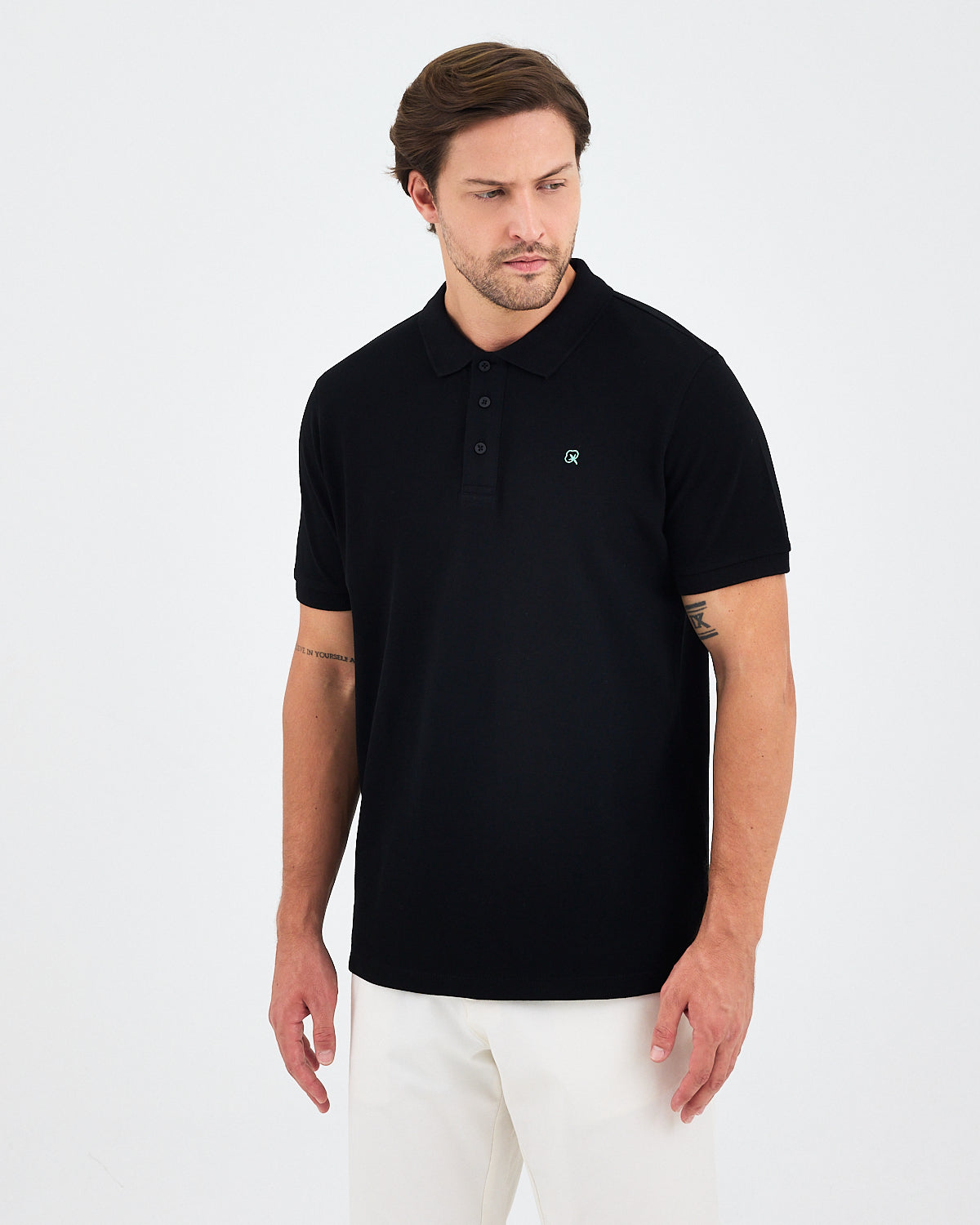 Men's Silver Embroidered Standard Fit Organic Cotton Polo Neck T-Shirt -1020803
