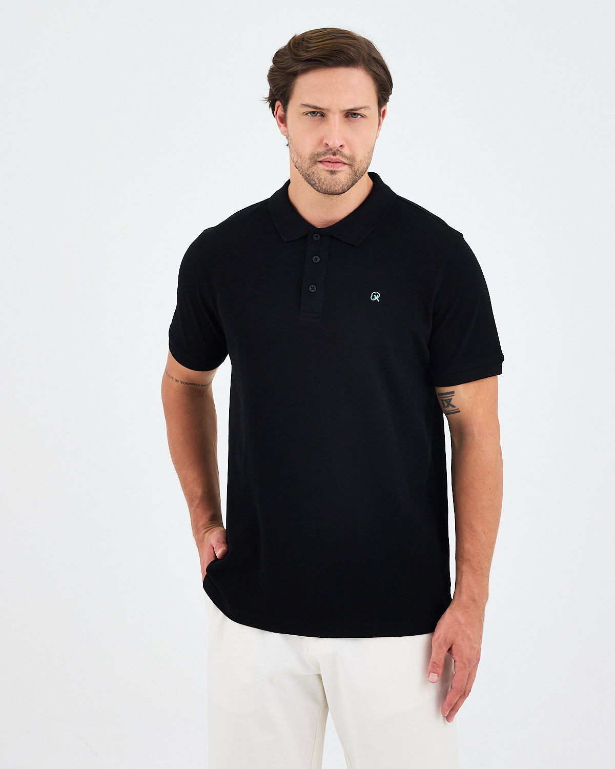 Men's Silver Embroidered Standard Fit Organic Cotton Polo Neck T-Shirt -1020803