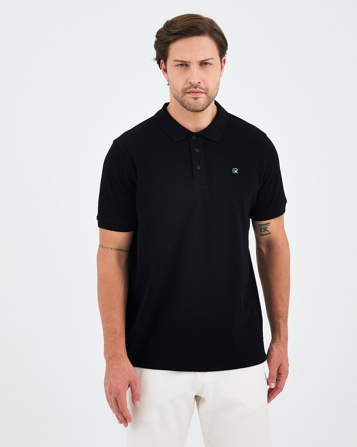 Men's Silver Embroidered Standard Fit Organic Cotton Polo Neck T-Shirt -1020803