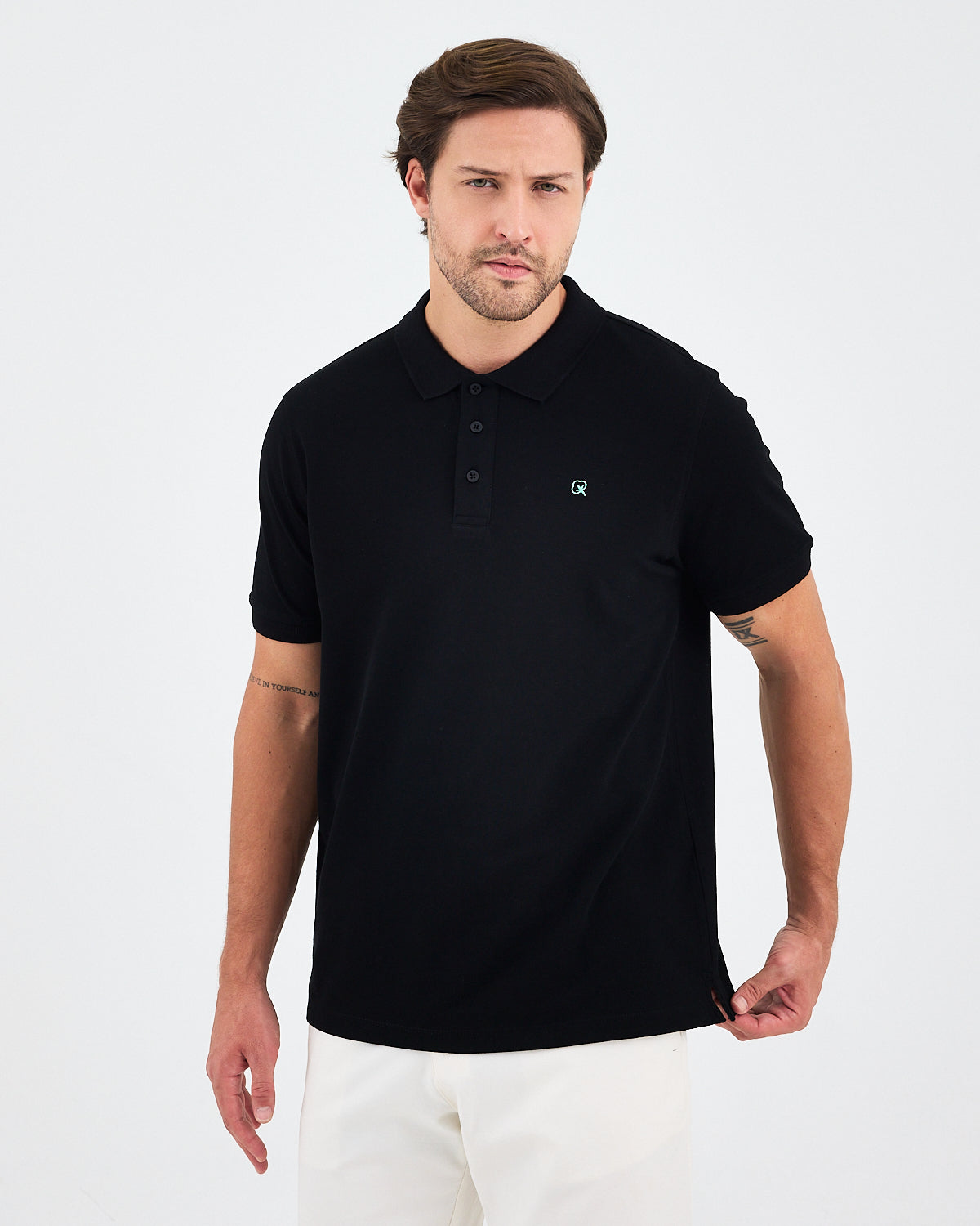 Men's Silver Embroidered Standard Fit Organic Cotton Polo Neck T-Shirt -1020803