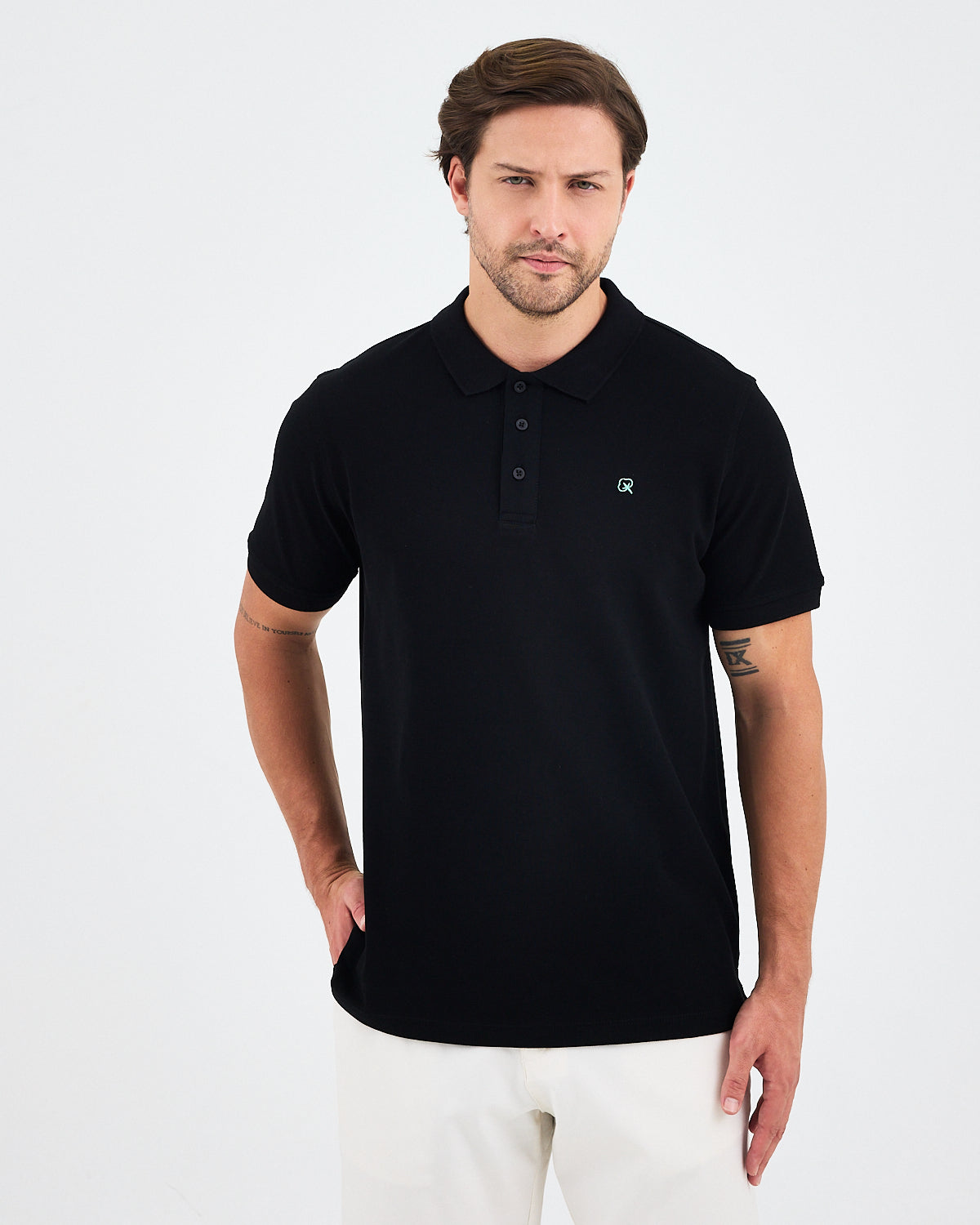 Men's Silver Embroidered Standard Fit Organic Cotton Polo Neck T-Shirt -1020803