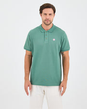Erkek Turkuaz Beyaz Aplike Logo Organik Pamuk Standart Kesim Polo Yaka T-shirt