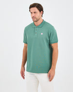 Erkek Turkuaz Beyaz Aplike Logo Organik Pamuk Standart Kesim Polo Yaka T-shirt