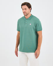 Erkek Turkuaz Beyaz Aplike Logo Organik Pamuk Standart Kesim Polo Yaka T-shirt