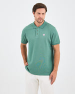 Erkek Turkuaz Beyaz Aplike Logo Organik Pamuk Standart Kesim Polo Yaka T-shirt