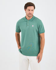 Erkek Turkuaz Beyaz Aplike Logo Organik Pamuk Standart Kesim Polo Yaka T-shirt