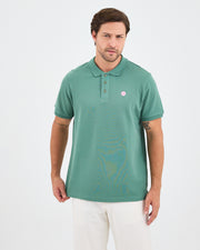 Erkek Turkuaz Beyaz Aplike Logo Organik Pamuk Standart Kesim Polo Yaka T-shirt