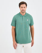 Erkek Turkuaz Beyaz Aplike Logo Organik Pamuk Standart Kesim Polo Yaka T-shirt