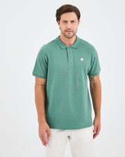 Erkek Turkuaz Beyaz Aplike Logo Organik Pamuk Standart Kesim Polo Yaka T-shirt