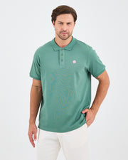 Erkek Turkuaz Beyaz Aplike Logo Organik Pamuk Standart Kesim Polo Yaka T-shirt