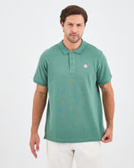 Erkek Turkuaz Beyaz Aplike Logo Organik Pamuk Standart Kesim Polo Yaka T-shirt