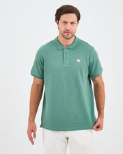 Erkek Turkuaz Beyaz Aplike Logo Organik Pamuk Standart Kesim Polo Yaka T-shirt