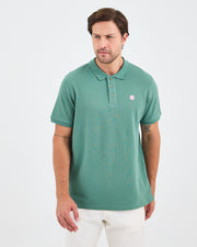 Erkek Turkuaz Beyaz Aplike Logo Organik Pamuk Standart Kesim Polo Yaka T-shirt