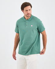 Erkek Turkuaz Beyaz Aplike Logo Organik Pamuk Standart Kesim Polo Yaka T-shirt