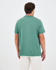 Erkek Turkuaz Beyaz Aplike Logo Organik Pamuk Standart Kesim Polo Yaka T-shirt
