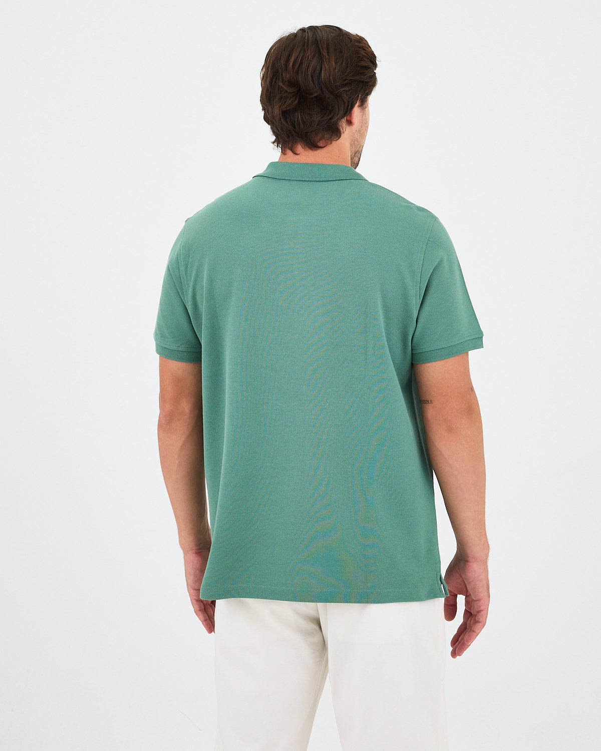 Erkek Turkuaz Beyaz Aplike Logo Organik Pamuk Standart Kesim Polo Yaka T-shirt