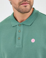 Erkek Turkuaz Beyaz Aplike Logo Organik Pamuk Standart Kesim Polo Yaka T-shirt
