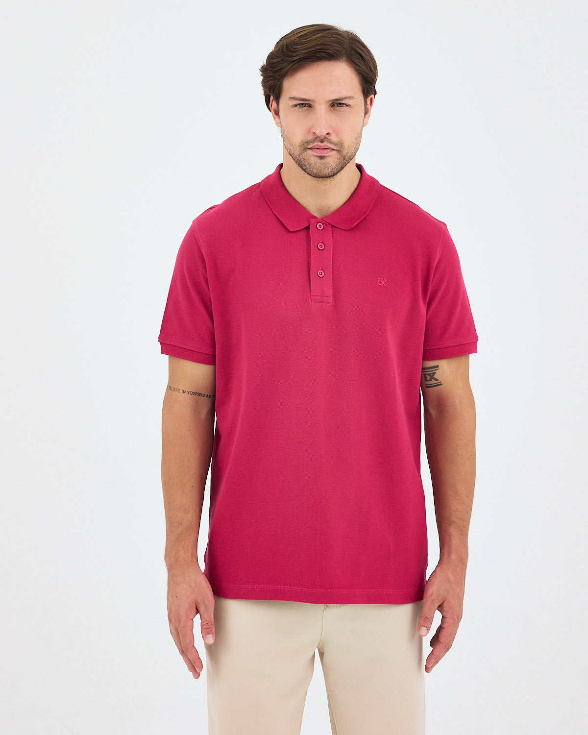 Erkek Bordo Nakışlı Standart Kalıp Organik Pamuklu Polo Yaka T-Shirt