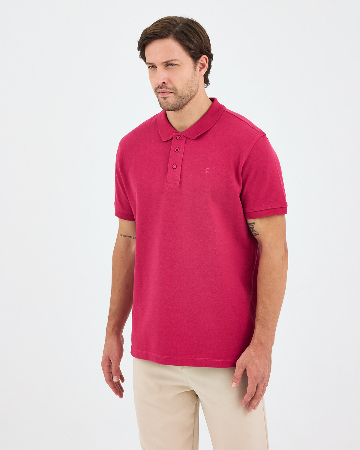 Erkek Bordo Nakışlı Standart Kalıp Organik Pamuklu Polo Yaka T-Shirt