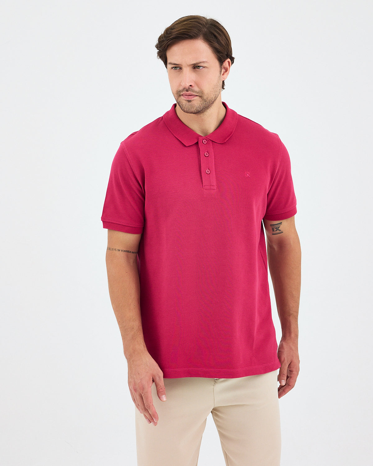 Erkek Bordo Nakışlı Standart Kalıp Organik Pamuklu Polo Yaka T-Shirt