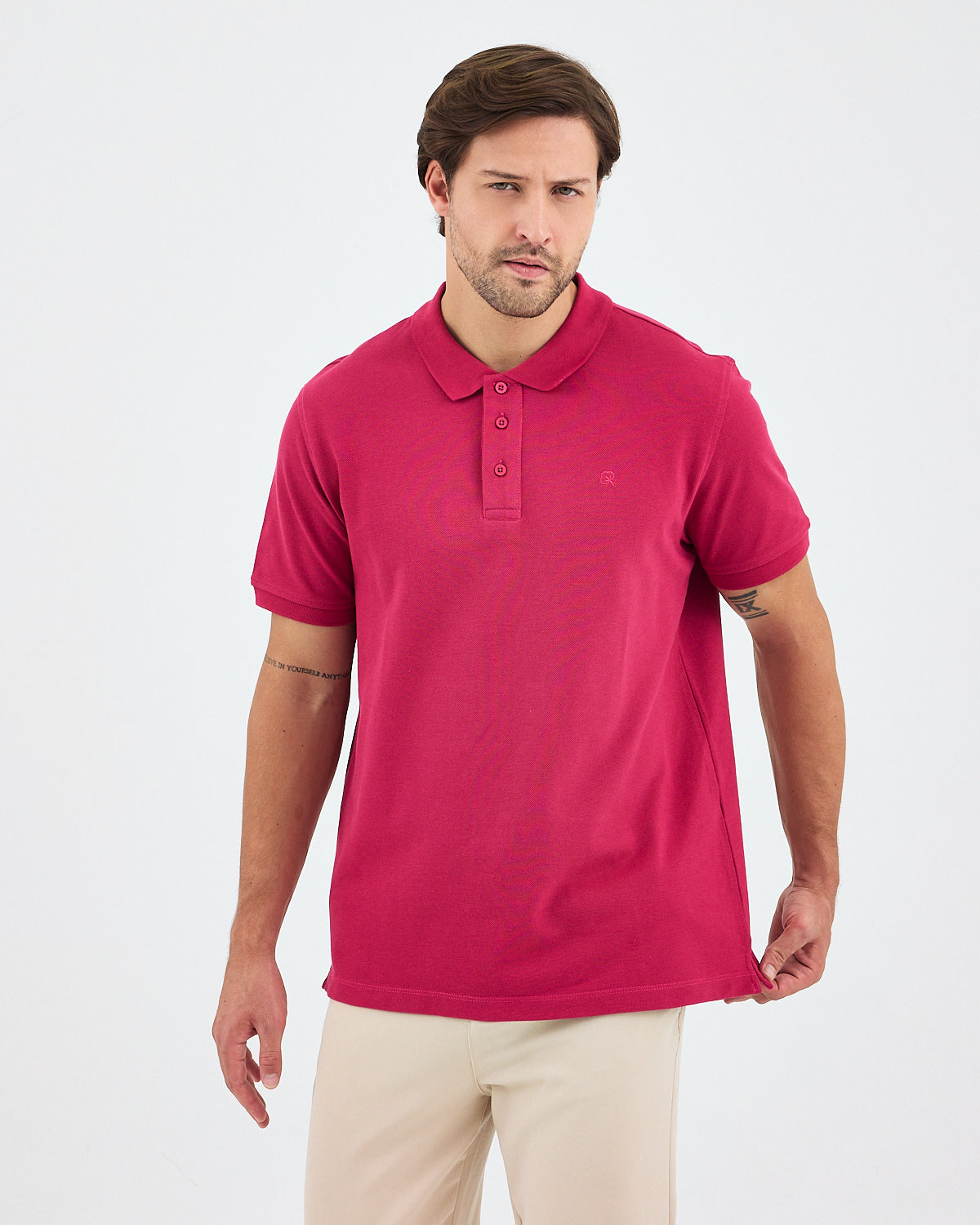 Erkek Bordo Nakışlı Standart Kalıp Organik Pamuklu Polo Yaka T-Shirt