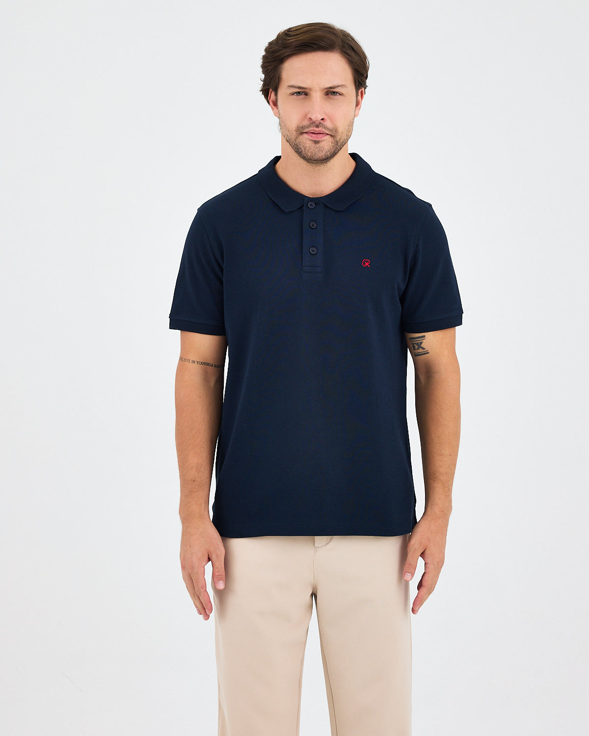Men's Red Embroidered Standard Fit Organic Cotton Polo Neck T-Shirt-1020804