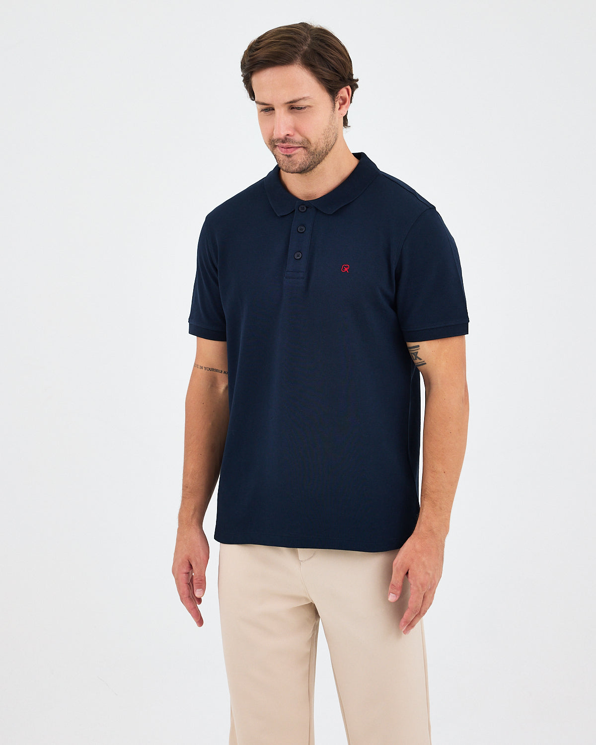 Men's Red Embroidered Standard Fit Organic Cotton Polo Neck T-Shirt-1020804