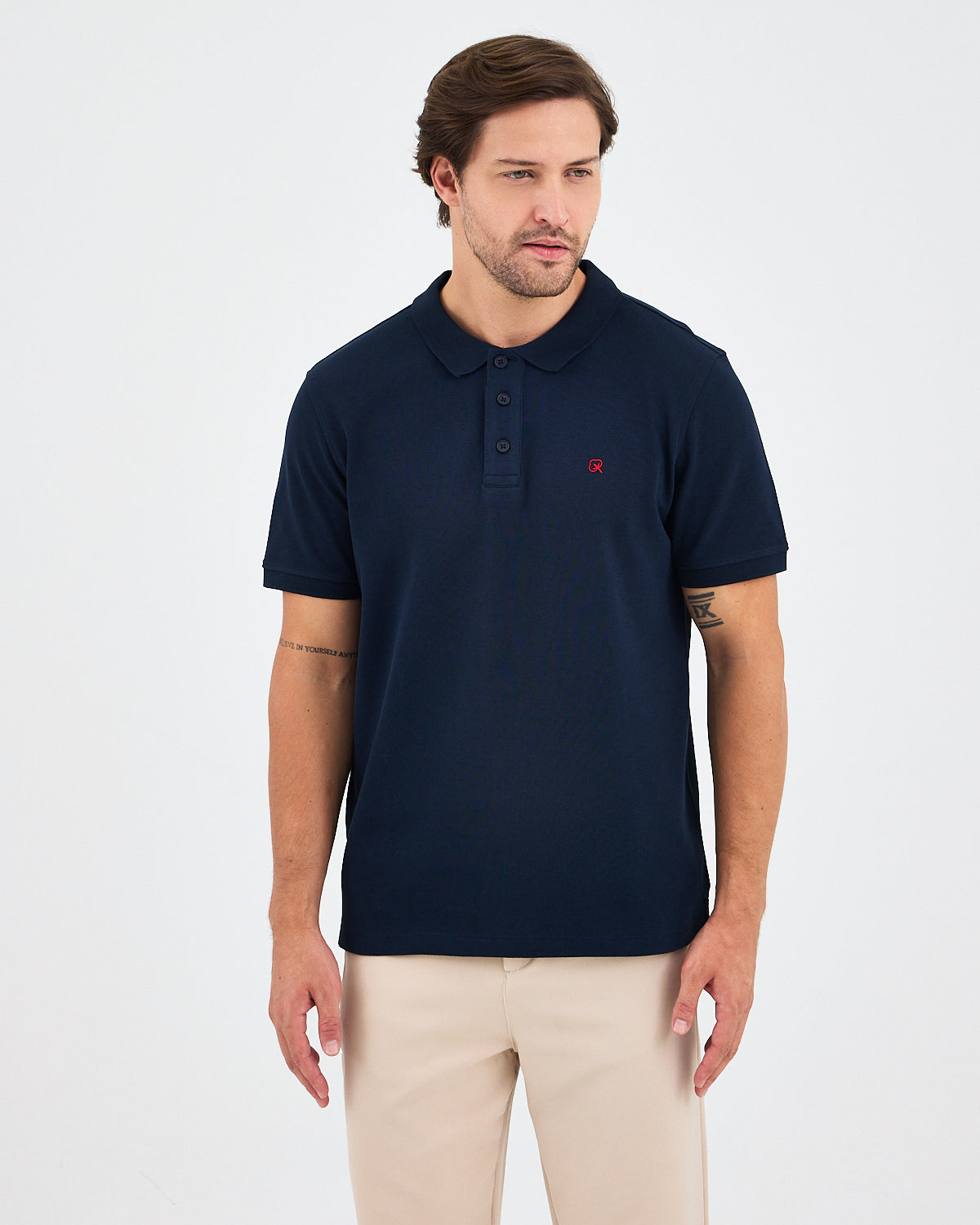 Men's Red Embroidered Standard Fit Organic Cotton Polo Neck T-Shirt-1020804