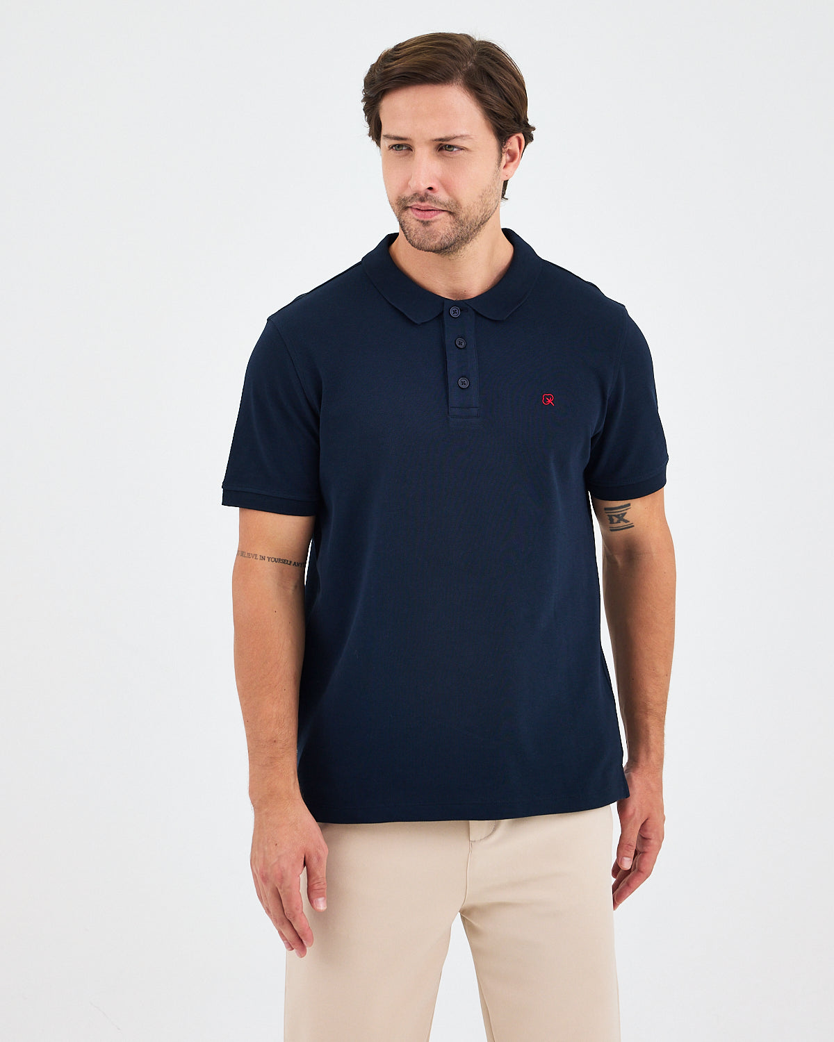 Men's Red Embroidered Standard Fit Organic Cotton Polo Neck T-Shirt-1020804