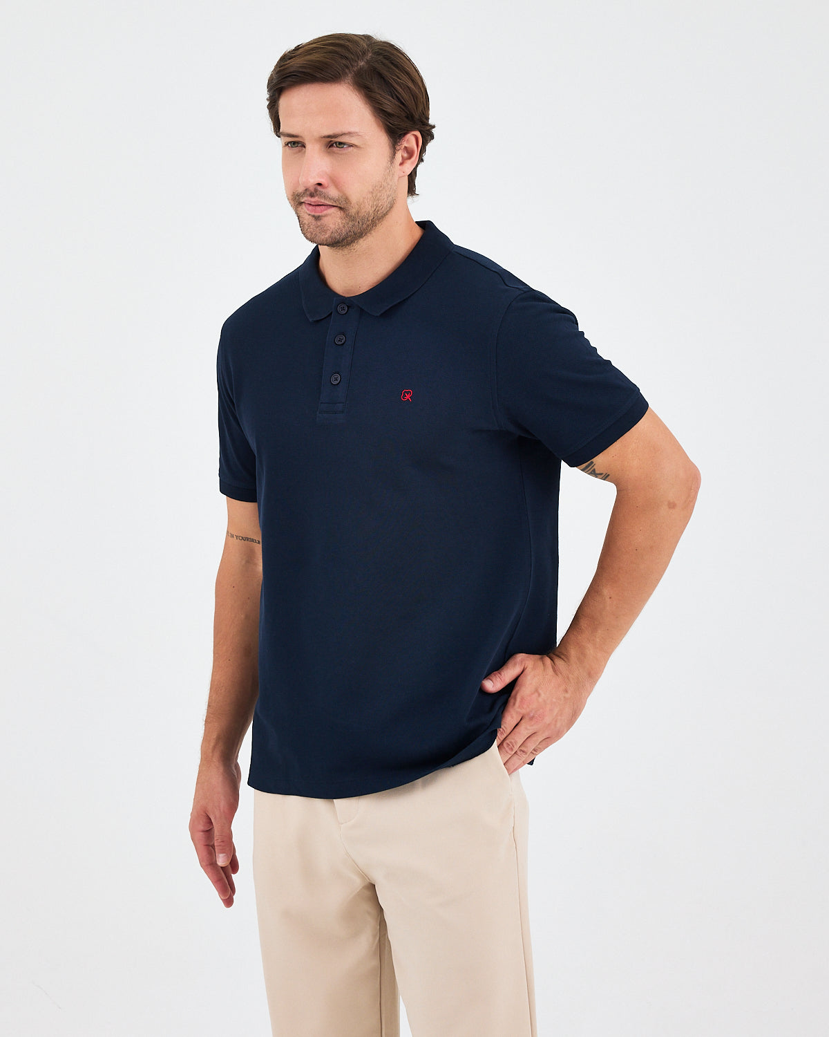 Men's Red Embroidered Standard Fit Organic Cotton Polo Neck T-Shirt-1020804