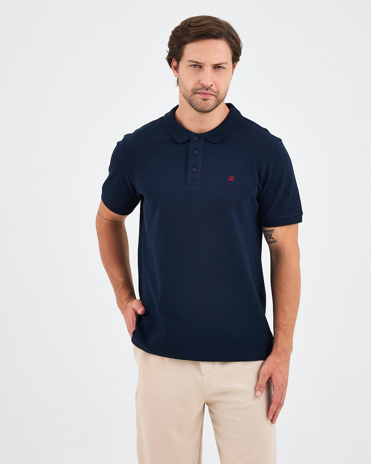Men's Red Embroidered Standard Fit Organic Cotton Polo Neck T-Shirt-1020804