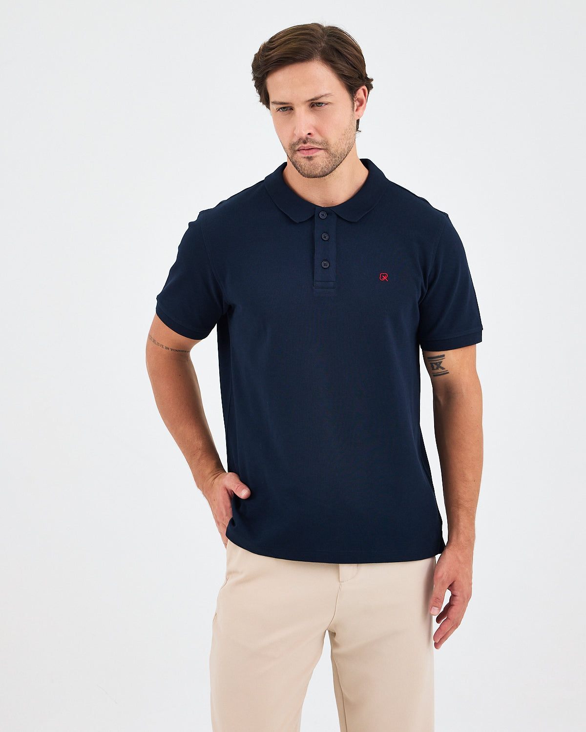 Men's Red Embroidered Standard Fit Organic Cotton Polo Neck T-Shirt-1020804