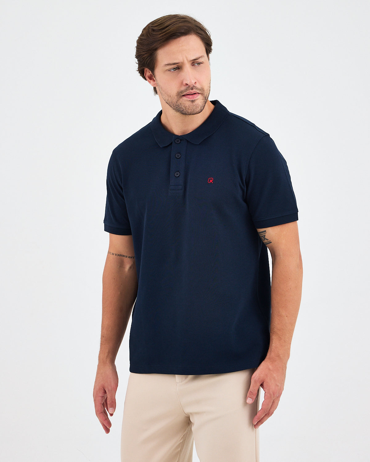 Men's Red Embroidered Standard Fit Organic Cotton Polo Neck T-Shirt-1020804
