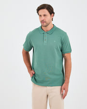Erkek Turkuaz Nakış Organik Pamuk Standart Kalıp Polo Yaka T-Shirt