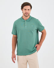 Erkek Turkuaz Nakış Organik Pamuk Standart Kalıp Polo Yaka T-Shirt