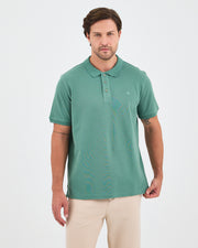 Erkek Turkuaz Nakış Organik Pamuk Standart Kalıp Polo Yaka T-Shirt
