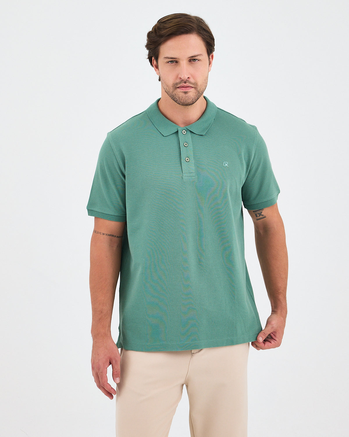 Erkek Turkuaz Nakış Organik Pamuk Standart Kalıp Polo Yaka T-Shirt
