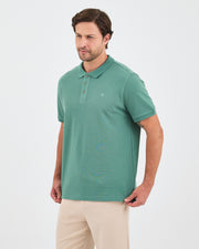 Erkek Turkuaz Nakış Organik Pamuk Standart Kalıp Polo Yaka T-Shirt