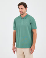 Erkek Turkuaz Nakış Organik Pamuk Standart Kalıp Polo Yaka T-Shirt