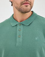Erkek Turkuaz Nakış Organik Pamuk Standart Kalıp Polo Yaka T-Shirt