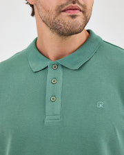 Erkek Turkuaz Nakış Organik Pamuk Standart Kalıp Polo Yaka T-Shirt