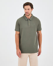 Erkek Haki Nakış Standart Kalıp Polo Yaka T-Shirt – BCI Sertifikalı Pamuk